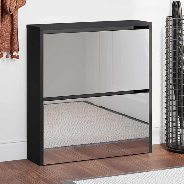 Botník se zrcadlem 2patrový černý 63 x 17 x 67 cm