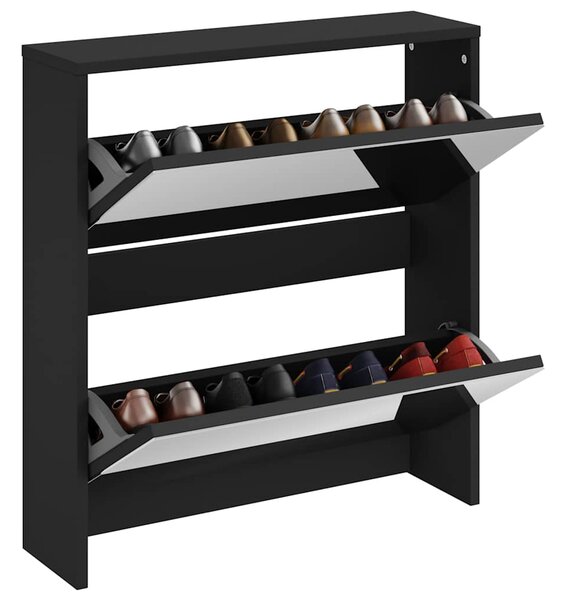 Botník se zrcadlem 2patrový černý 63 x 17 x 67 cm