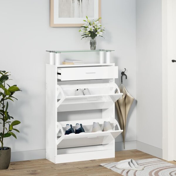 Botník bílý s vysokým leskem 63 x 24 x 104 cm kompozitní dřevo