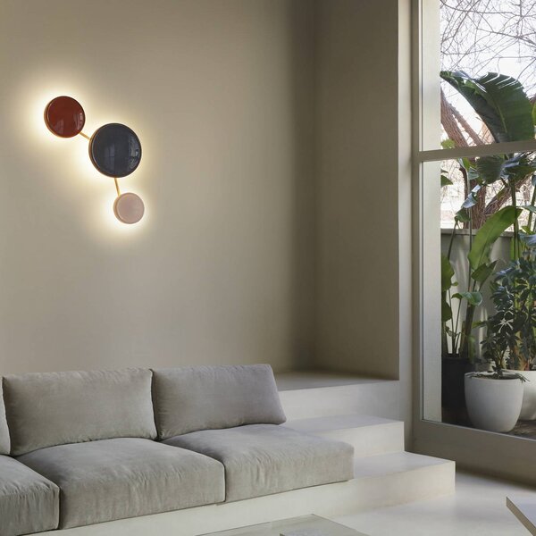 MARSET LED nástěnné světlo Caramel, modrá, Ø 38 cm, TRIAC, sklo, stmívatelný, Modrá, Obývací pokoj / jídelna, Sklo, Design