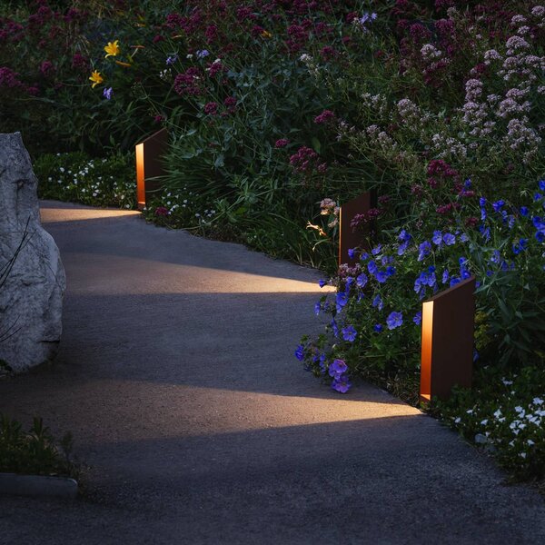 MARSET LED lampa s podstavcem Domus výška 26 cm, rezavě hnědý hliník, stmívatelný, Hnědá / rez, Hliník, Design