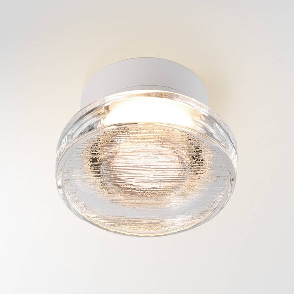 MARSET LED venkovní nástěnné svítidlo Roc, Ø 17 cm, bílá/průsvitná, stmívatelný, Bílá / opál, Hliník, Design