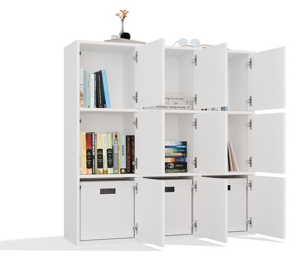 TP Living Regál MALAX 3x3 se 3 dvířky 110 cm bílý