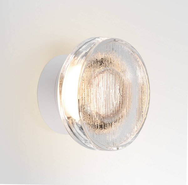 MARSET LED venkovní nástěnné svítidlo Roc, Ø 17 cm, bílá/průsvitná, stmívatelný, Bílá / opál, Hliník, Design