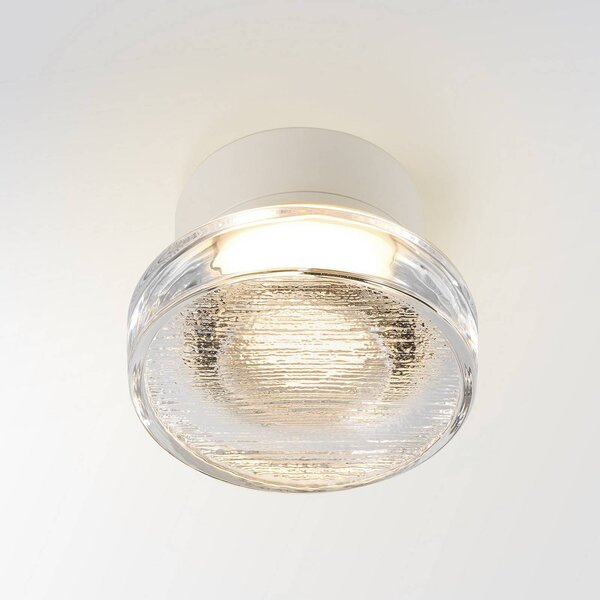 MARSET LED venkovní nástěnné svítidlo Roc, Ø 14 cm, bílá/průsvitná, stmívatelný, Bílá / opál, Hliník, Design