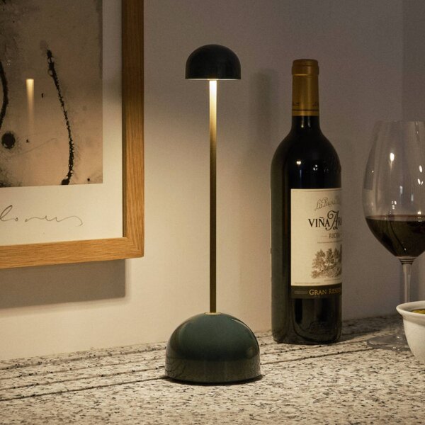 MARSET LED stolní lampa na baterie Sips, zelená/zlatá, 31 cm, ocel, stmívatelný, Mosaz / zlato, kov, Design