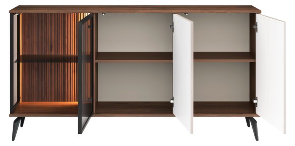 Prosklená široká komoda TOUDI - bella noce / kašmír + LED osvětlení ZDARMA