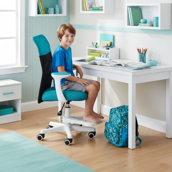Dětská židle Neoseat MONKEY WHITE s podnoží — látka, bílá / tyrkysová