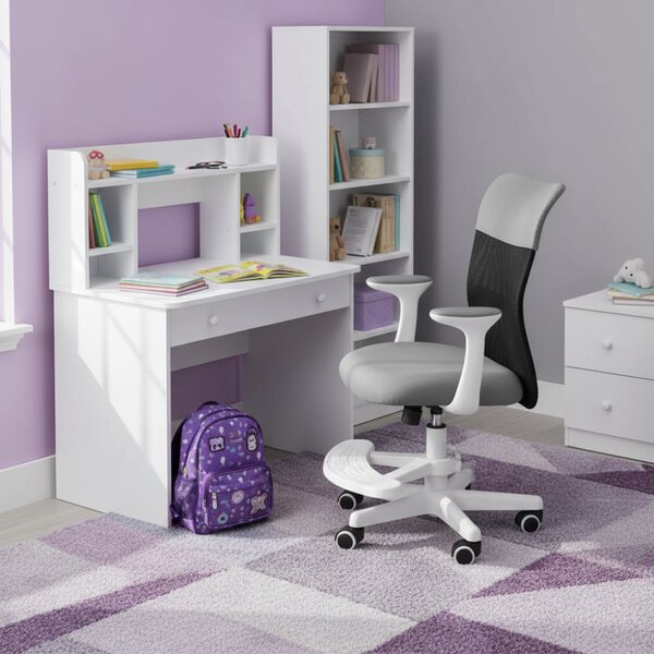 Dětská židle Neoseat MONKEY WHITE s podnoží — látka, bílá / světle šedá
