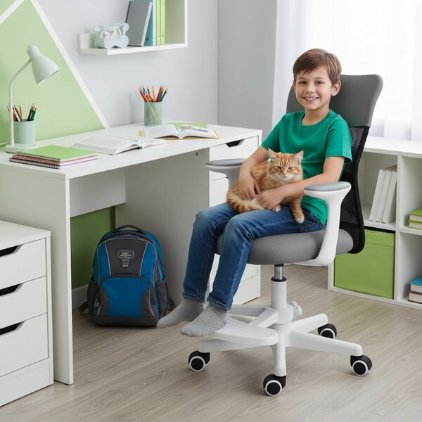 Dětská židle Neoseat MONKEY WHITE s podnoží — látka, bílá / světle šedá