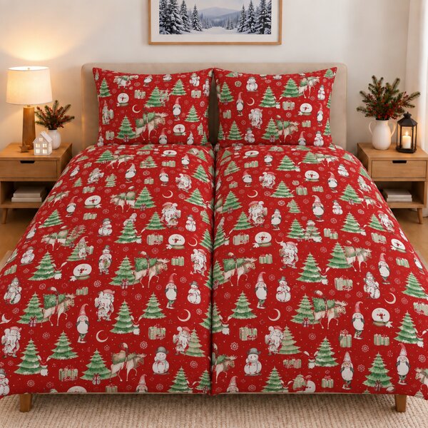 Povlečení bavlněné Vánoční Santa Claus TiaHome - 1x Polštář 90x70cm, 1x Přikrývka 140x200cm
