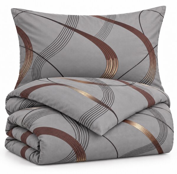 Povlečení flanelové Šedé Gold Ribbon TiaHome - 1x Polštář 90x70cm, 1x Přikrývka 140x200cm