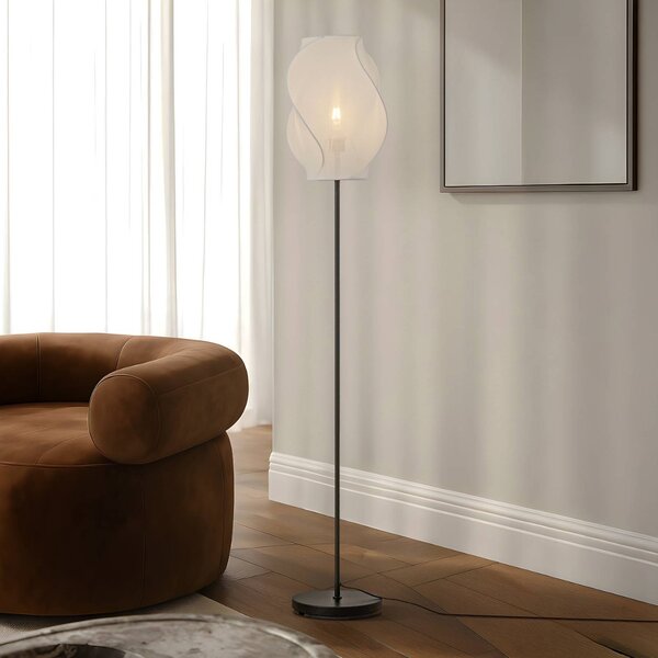 Lucande stojací lampa Tovina, textil, bílá, výška 165 cm, Bílá / opál, Obývací pokoj / jídelna, Textil / tkanina / hedvábí, Skandinávský