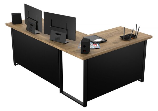 Rohový pc stůl Vintid (dub craft + černá)