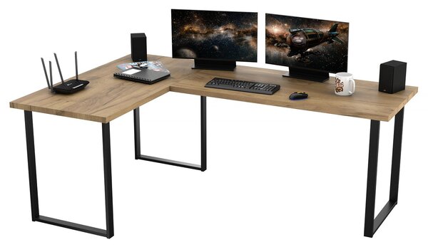 Rohový pc stůl Vintid (dub craft + černá)
