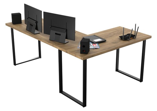 Rohový pc stůl Vintid (dub craft + černá)