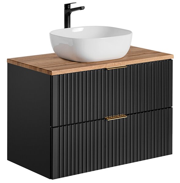 Koupelnová skříňka ADEL BLACK 80cm s deskou a umyvadlem