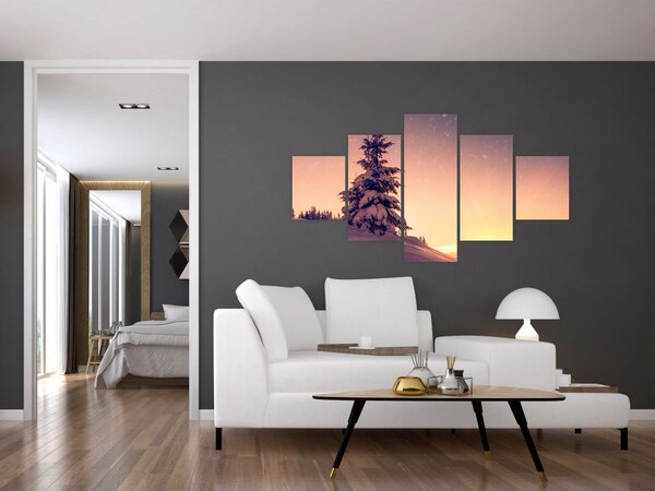Obraz zasněženého stromu na louce (125x70 cm)