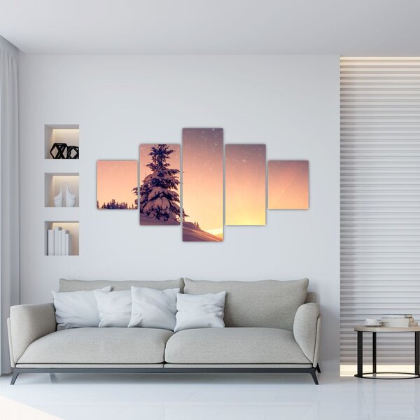 Obraz zasněženého stromu na louce (125x70 cm)