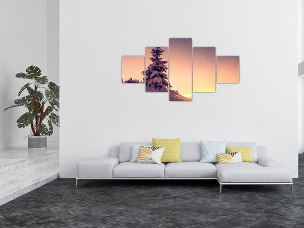Obraz zasněženého stromu na louce (125x70 cm)