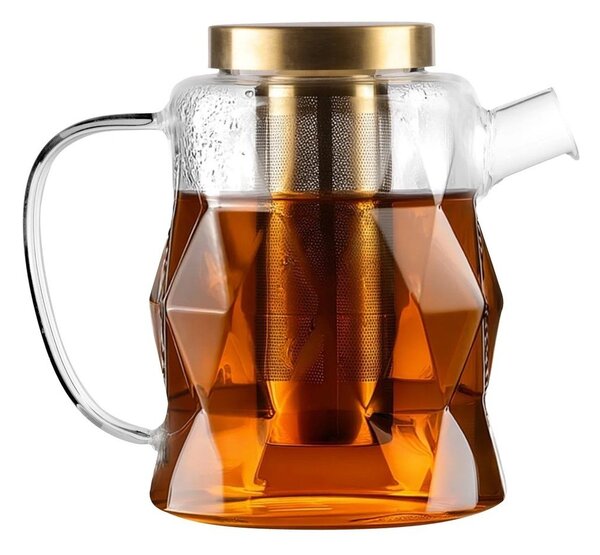 Skleněná konvice na čaj se sítkem ve zlaté barvě 1,3 l Geo – Vialli Design