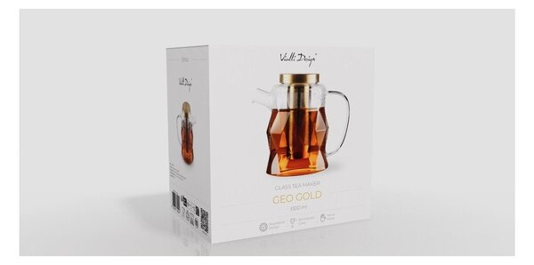 Skleněná konvice na čaj se sítkem ve zlaté barvě 1,3 l Geo – Vialli Design