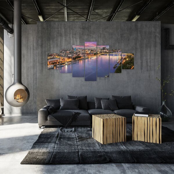 Obraz nočního města Bratislavy s řekou (210x100 cm)
