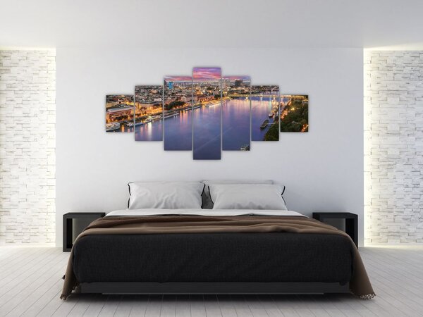 Obraz nočního města Bratislavy s řekou (210x100 cm)