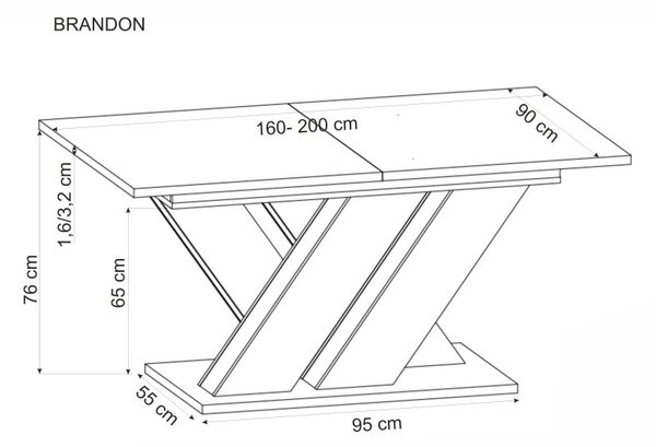 Halmar Rozkládací jídelní stůl BRANDON 160(200)x90 dub wotan/černý