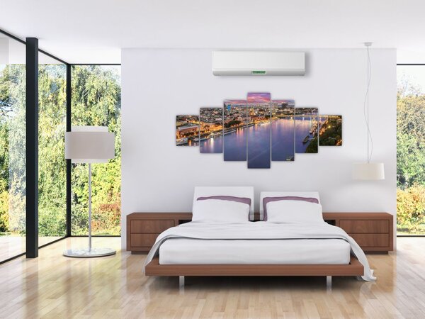 Obraz nočního města Bratislavy s řekou (210x100 cm)