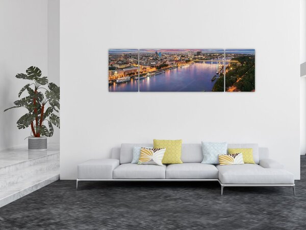 Obraz nočního města Bratislavy s řekou (170x50 cm)
