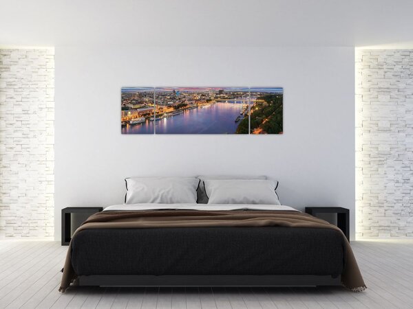 Obraz nočního města Bratislavy s řekou (170x50 cm)