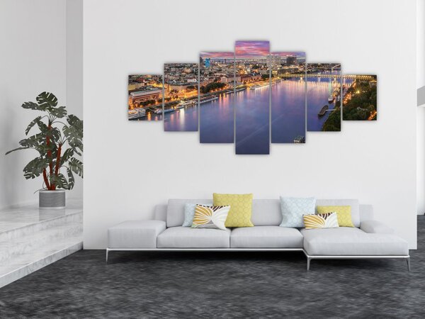 Obraz nočního města Bratislavy s řekou (210x100 cm)