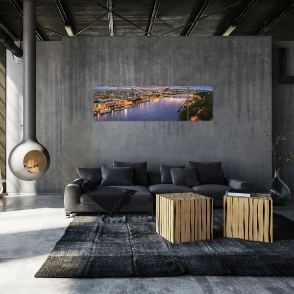 Obraz nočního města Bratislavy s řekou (170x50 cm)