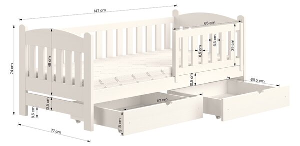 Dětská postel Alvins 70x140 dřevěná se zásuvkami - borovice