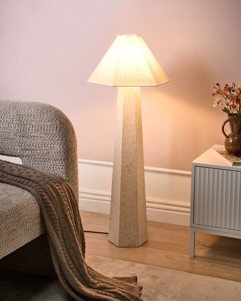 Stojací lampa DEMBI Umělý len Světle béžová