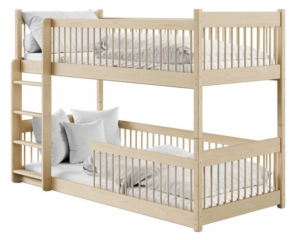 Dětská patrová postel s Montessori lůžkem z masivu borovice BOLEK - 200x90 cm - OLIVOVĚ ZELENÁ