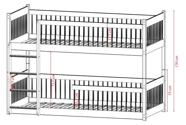 Dětská patrová postel s Montessori lůžkem z masivu borovice BOLEK - 200x90 cm - KAŠMÍROVÁ