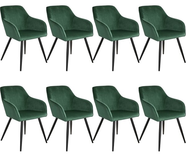 Tectake 404029 8x židle marilyn sametový vzhled černá - tmavě zelená/černá