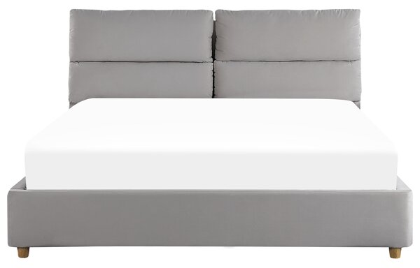 Postel s úložným prostorem BATILLY Umělý samet Světle šedá 160 x 200 cm