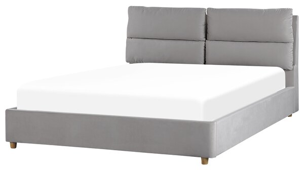 Postel s úložným prostorem BATILLY Umělý samet Světle šedá 160 x 200 cm