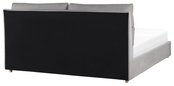 Postel s úložným prostorem BATILLY Umělý samet Světle šedá 180 x 200 cm