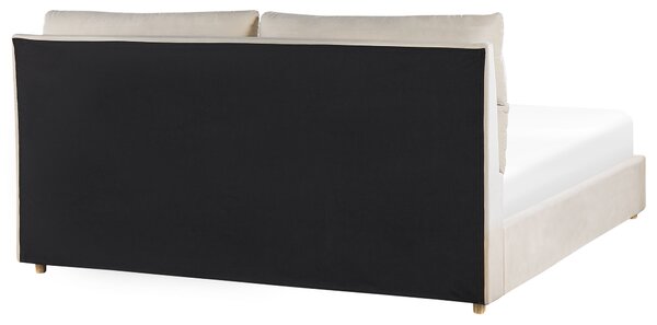 Postel s úložným prostorem BATILLY Umělý samet Světle béžová 180 x 200 cm