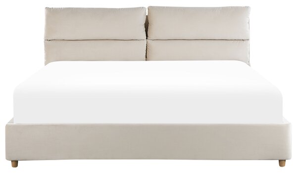 Postel s úložným prostorem BATILLY Umělý samet Světle béžová 180 x 200 cm