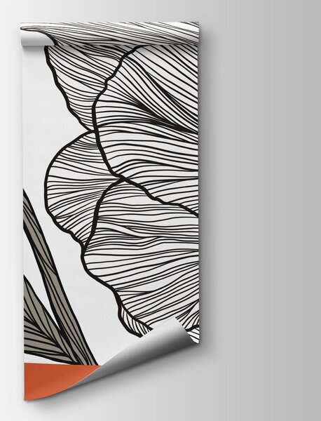 Fototapeta Kresba květin s oranžovými a bílými vlnami, Květinové fototapety, Populární fototapety - Tapeko.co.cz