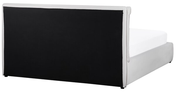 Postel s úložným prostorem BAJONNA Umělý samet Krémově bílá 160 x 200 cm