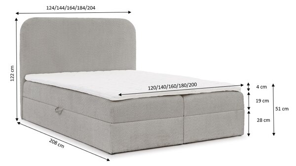 Jednolůžková kontinentální postel 120x200 GADALUPA - smetanová + topper