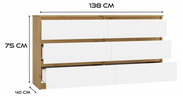 Široká šuplíková komoda TAAVI - dub artisan / bílá