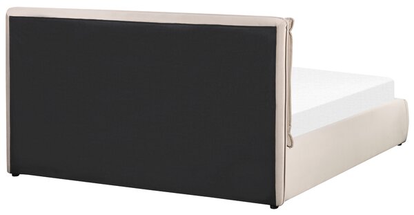 Postel s úložným prostorem BAJONNA Umělý samet Béžová 160 x 200 cm