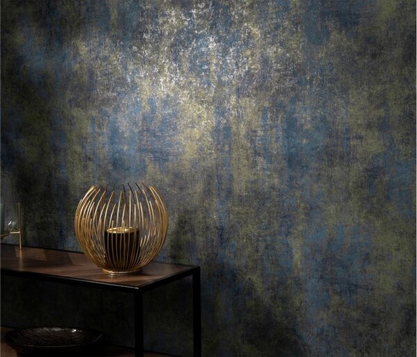 Vliesové tapety na zeď ELLE DECORATION 4 10438-08, rozměr 10,05 m x 0,53 m, stěrkovaná omítka modro-zlatá, Erismann